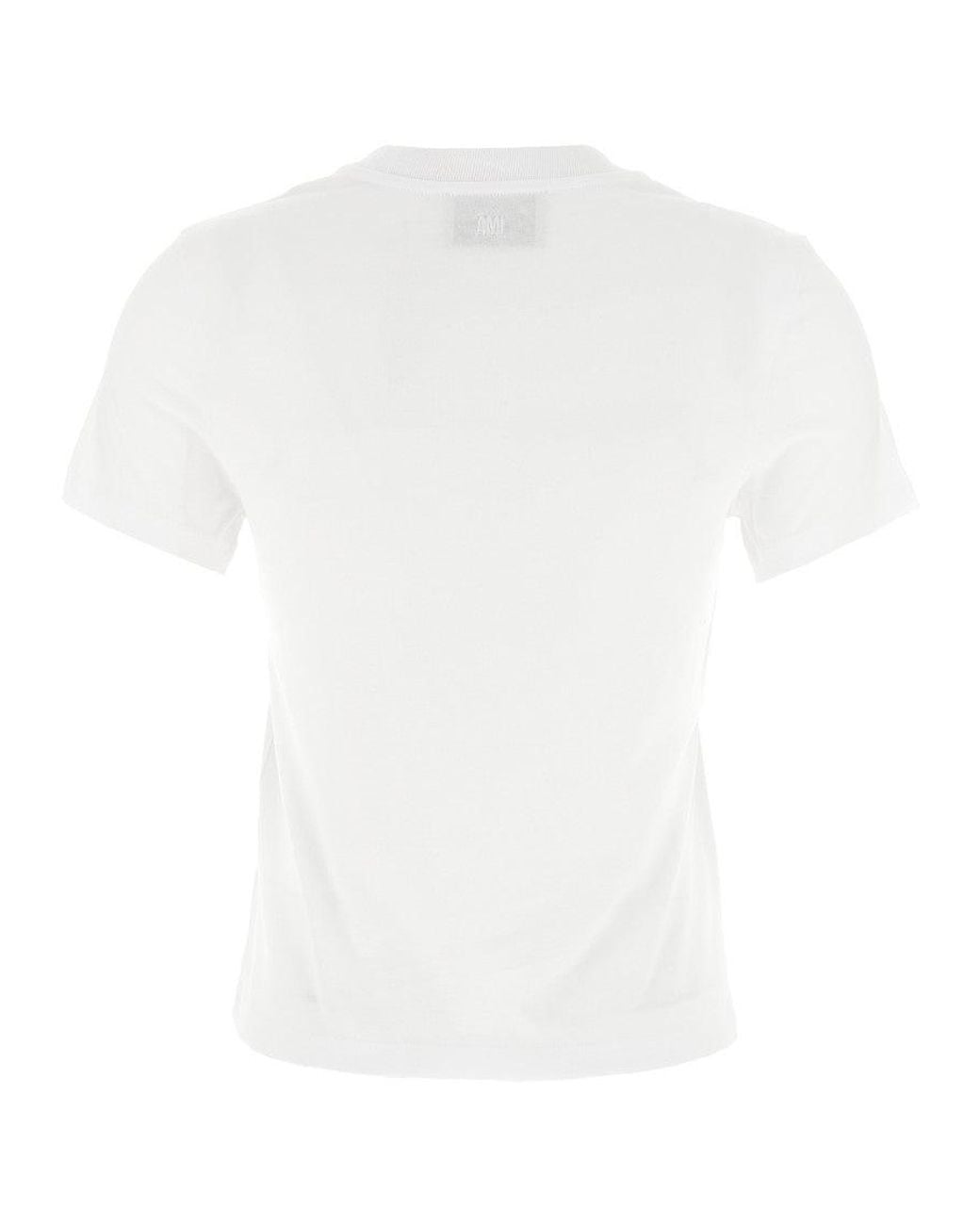 AMI White Embroidered Logo T-Shirt