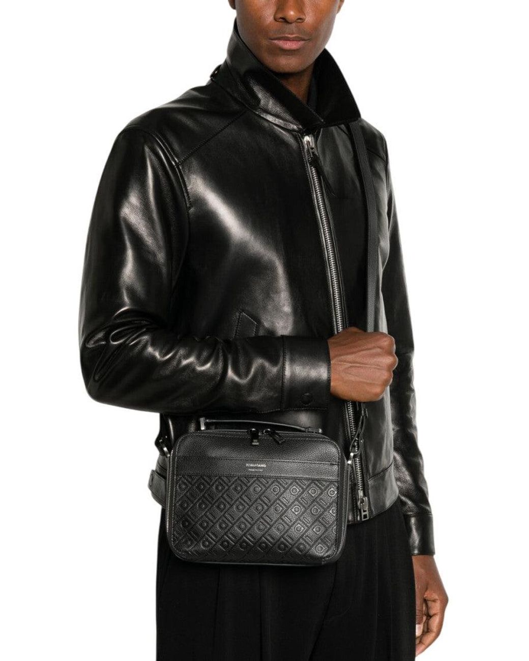 Ferragamo Black Monogram Small Crossbody Bag for men
