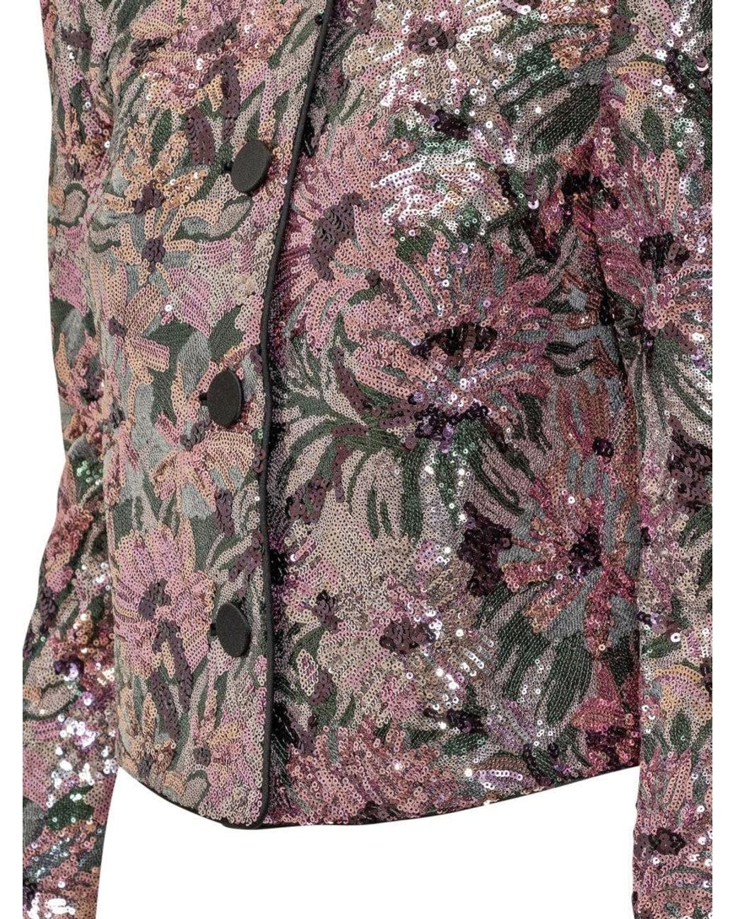 Self-Portrait Multicolor Multicolour Floral Embellished Round Neck Blazer