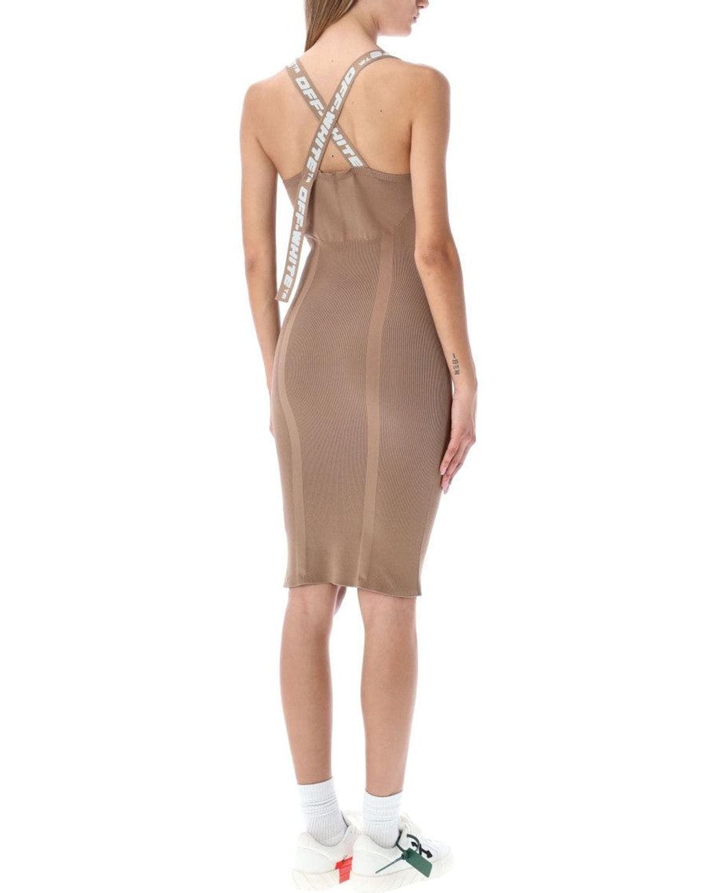 Off-White c/o Virgil Abloh Brown V Neck Knee Length Dress