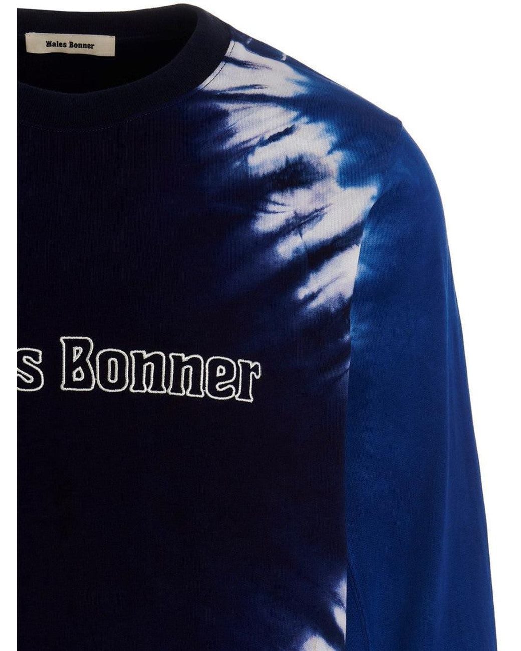 Wales Bonner Blue Logo Embroidery Tie Dye Sweatshirt for men