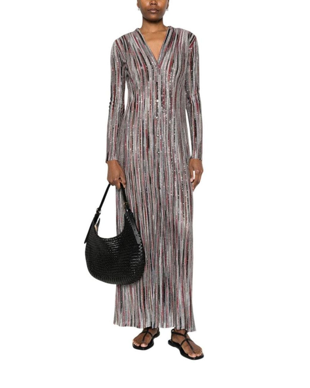 Missoni Gray Stripes V Neck Maxi Dress