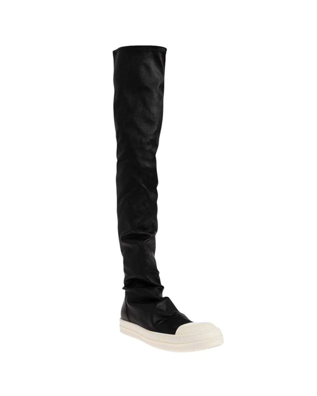 Rick Owens Black Leather Over-The-Knee Boots