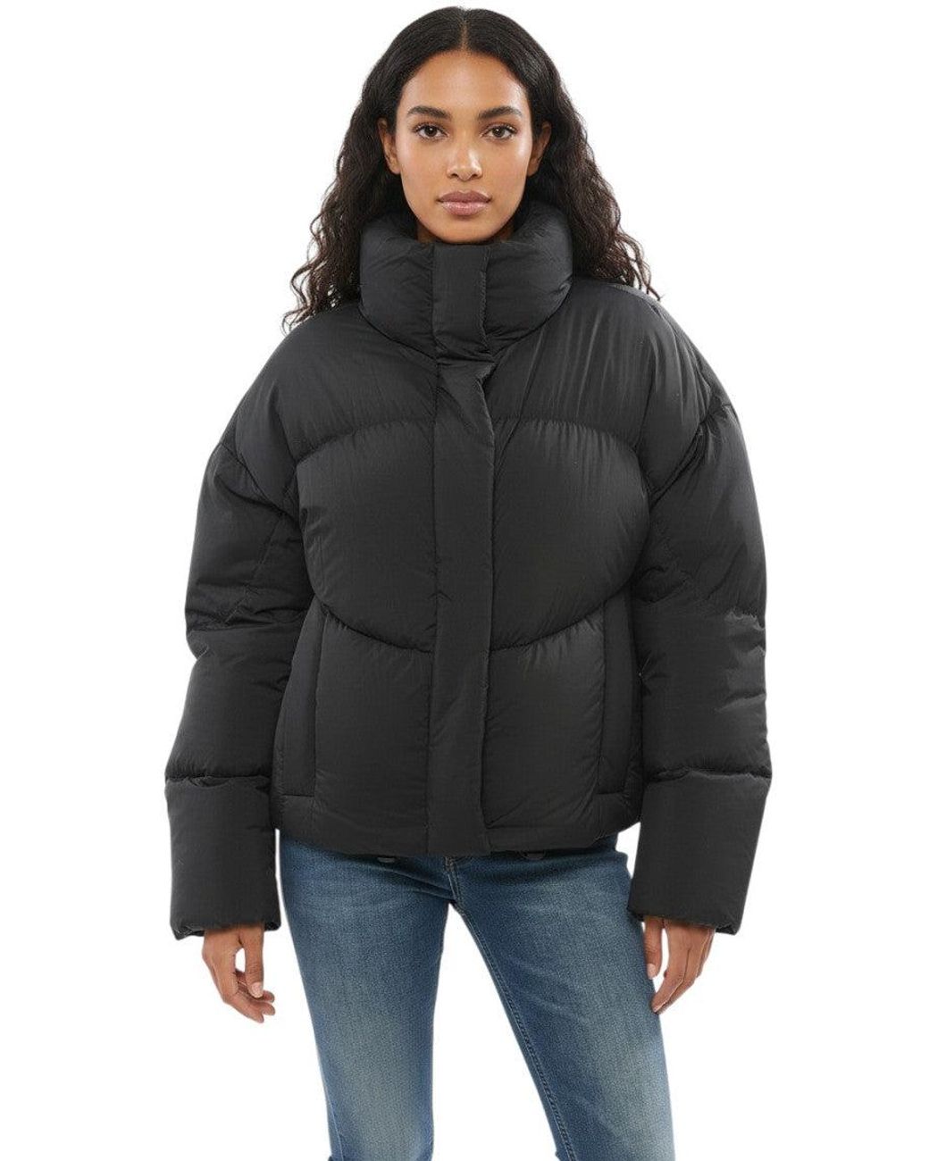 Bacon Black Quilted Mock Collar Jacket
