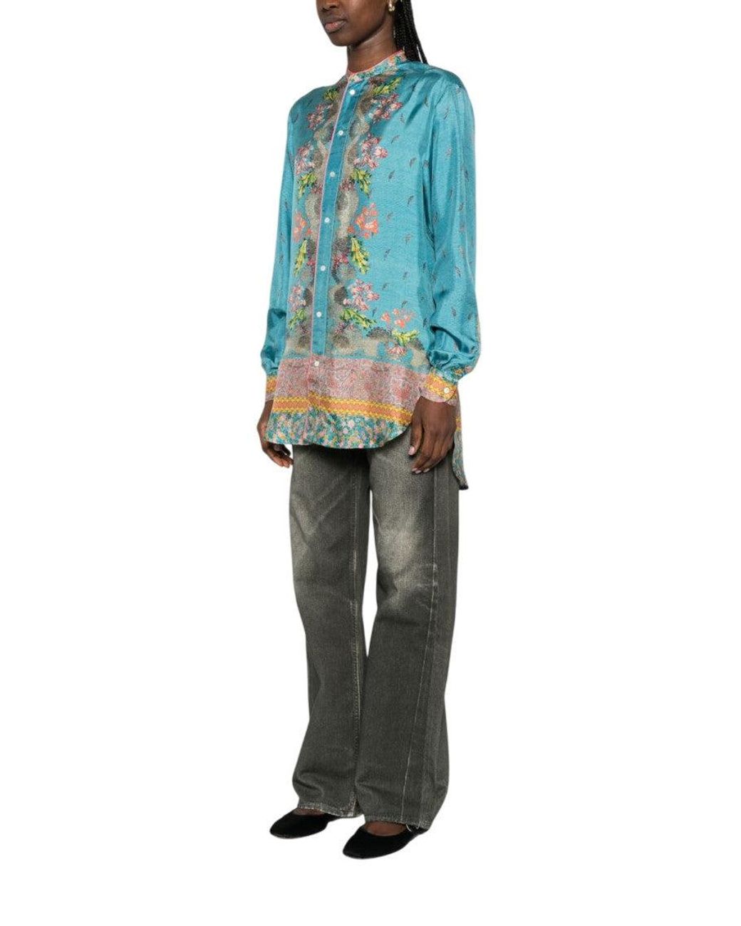Pierre Louis Mascia Blue Sky Printed Silk Shirt