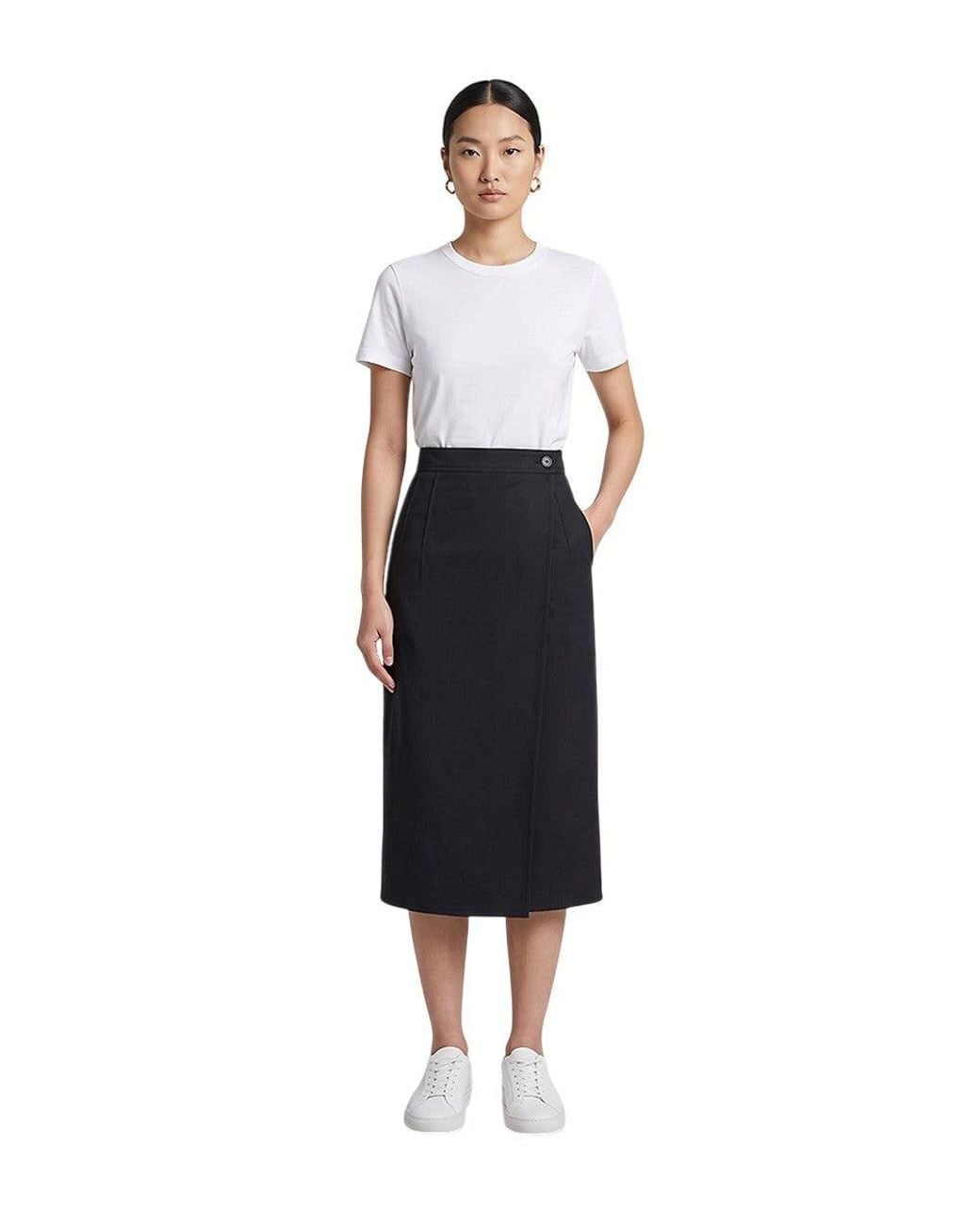 Bottega Veneta Black Solid Midi Skirt
