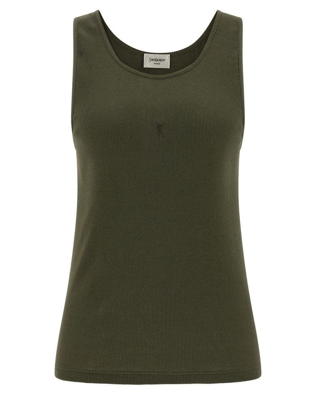 Saint Laurent Green Round Neck Ribbed Tank Top