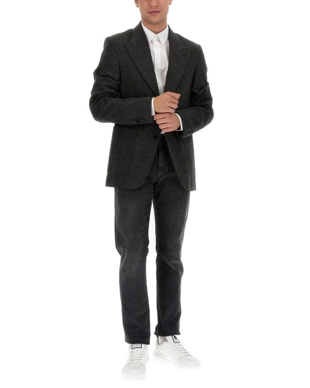 Dolce & Gabbana Black Dark Peaked Lapel Blazer for men