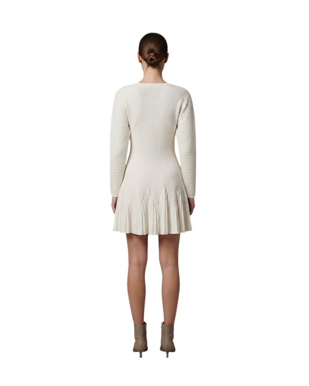 Elisabetta Franchi White Textured Crew Neck Mini Dress