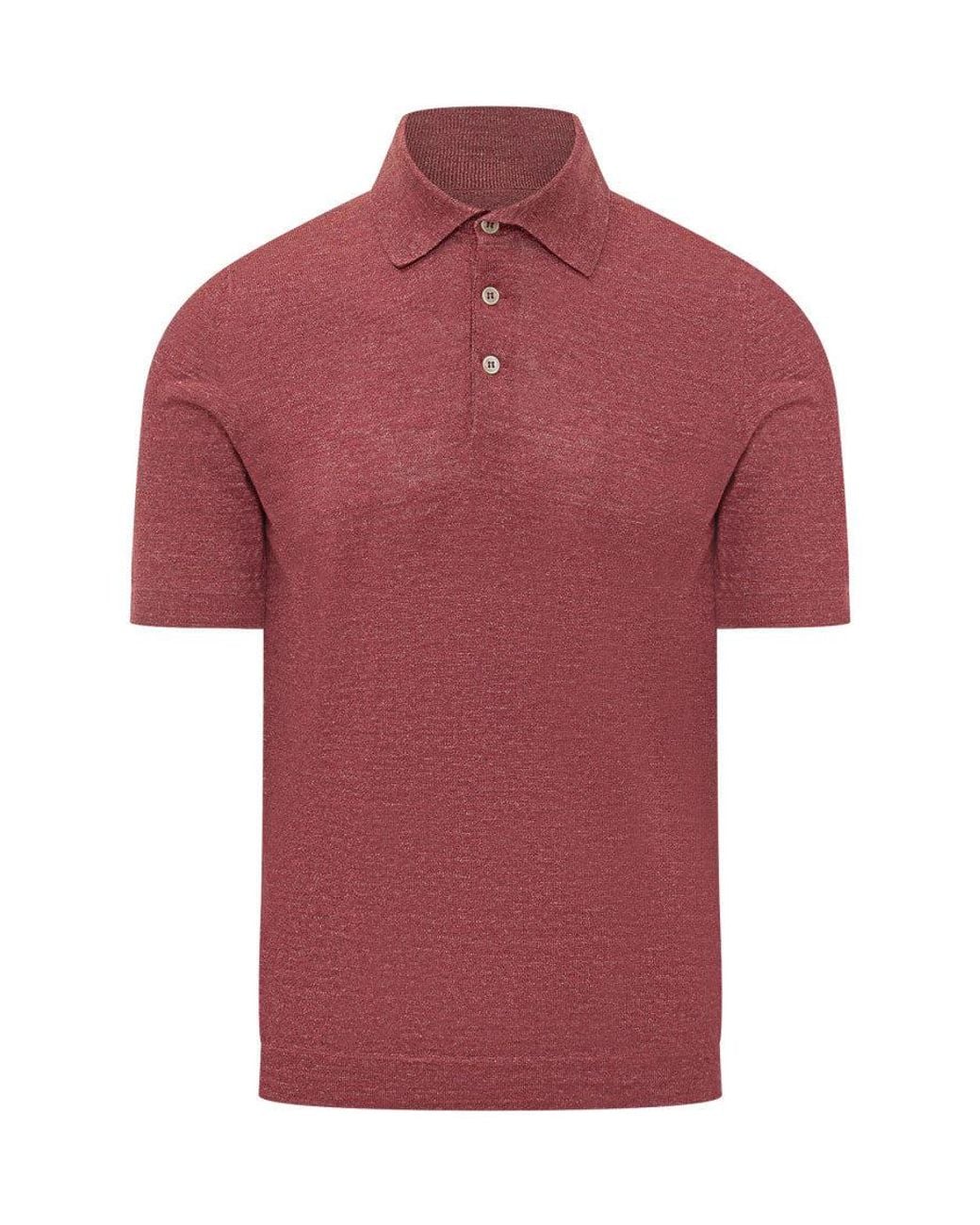 Brunello Cucinelli Red Solid Shirt Collar Polo for men