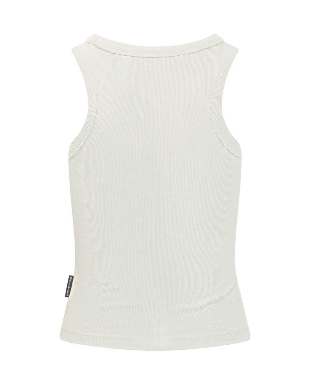 Palm Angels White Logo Crew Neck Top