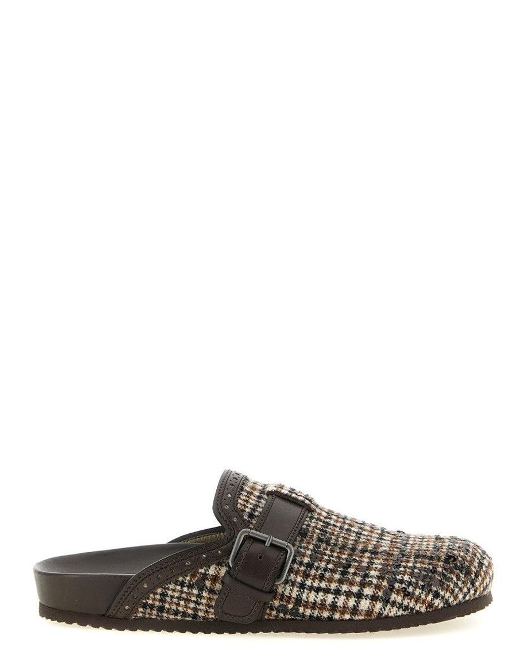 Brunello Cucinelli Brown Checks Mules