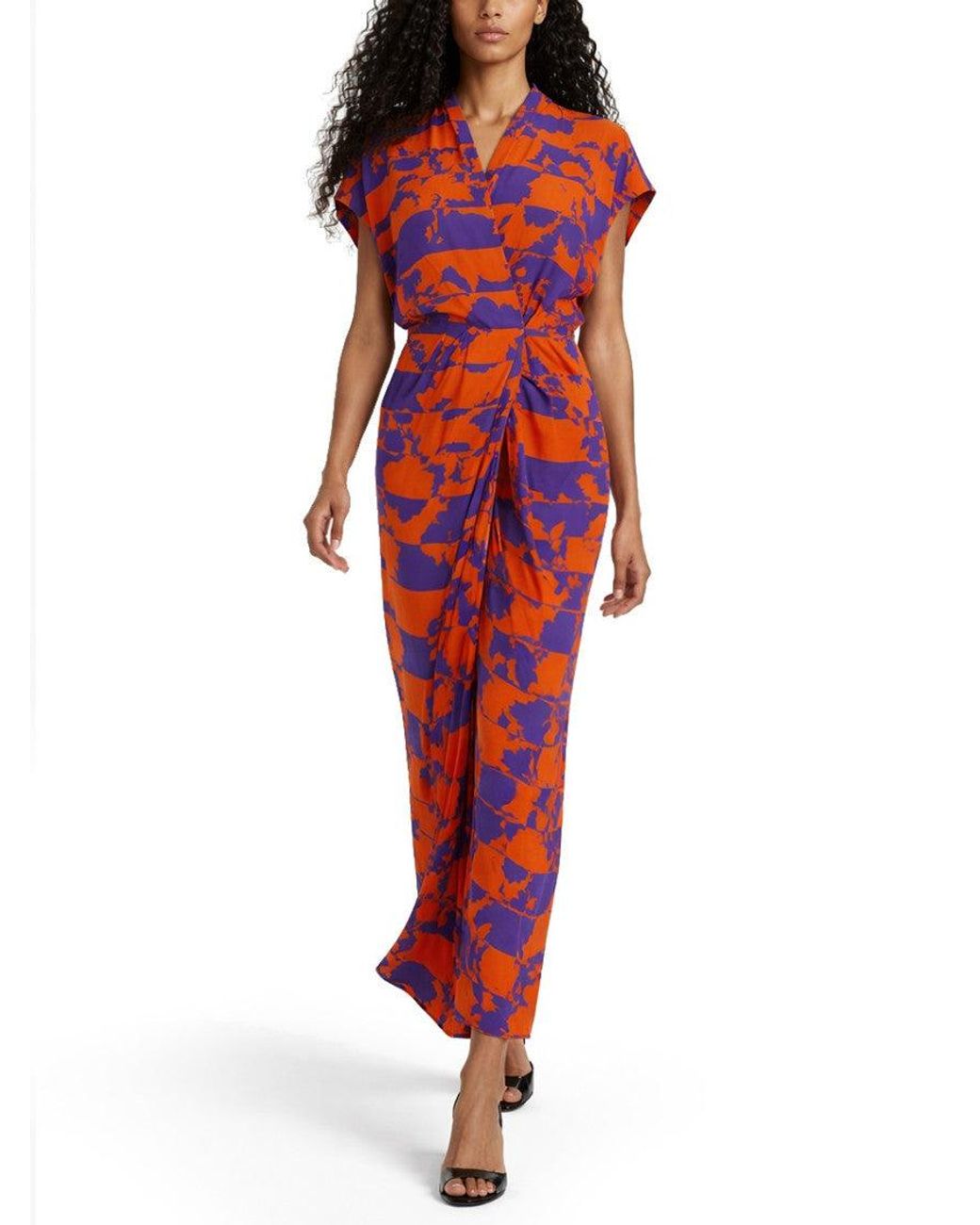 Dries Van Noten Red Abstract Band Collar Midi Dress