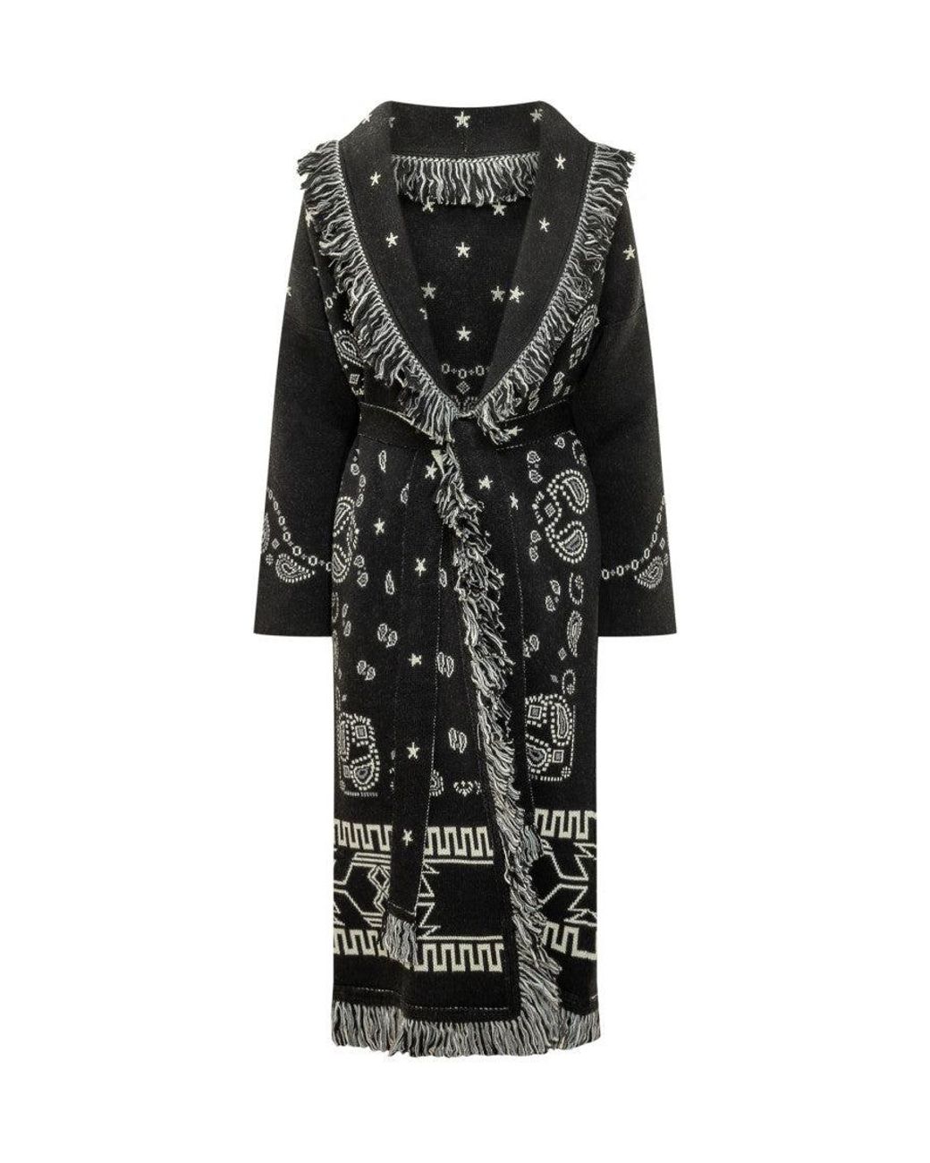 Alanui Black Printed Shawl Neck Trench Coat