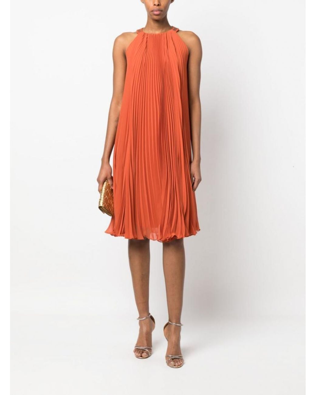 Max Mara Red Pleated Silk-Blend Midi Dress