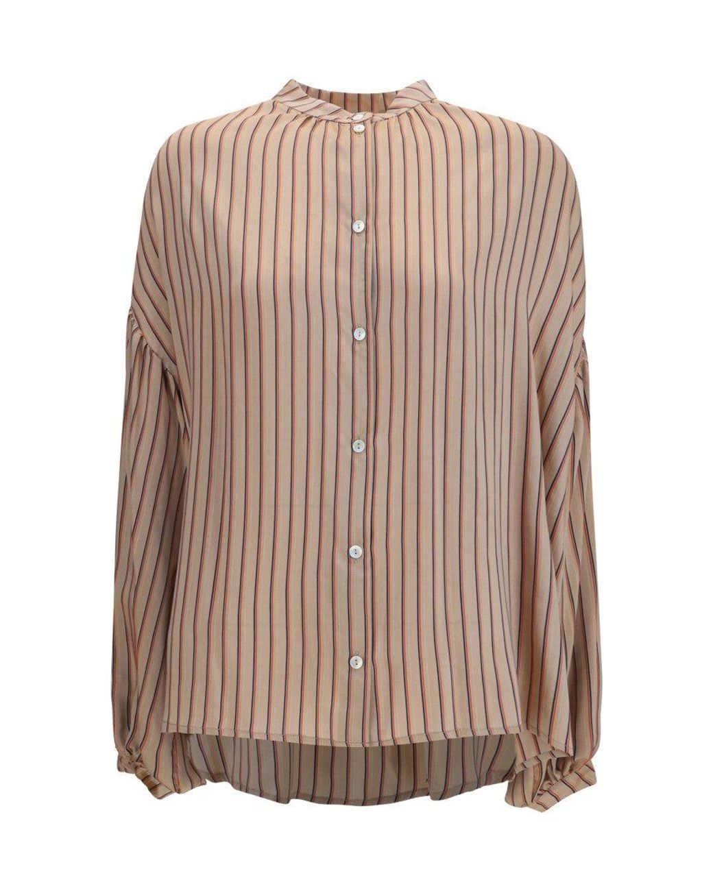 Kristina Ti Brown Nude Relaxed Stripes Shirt