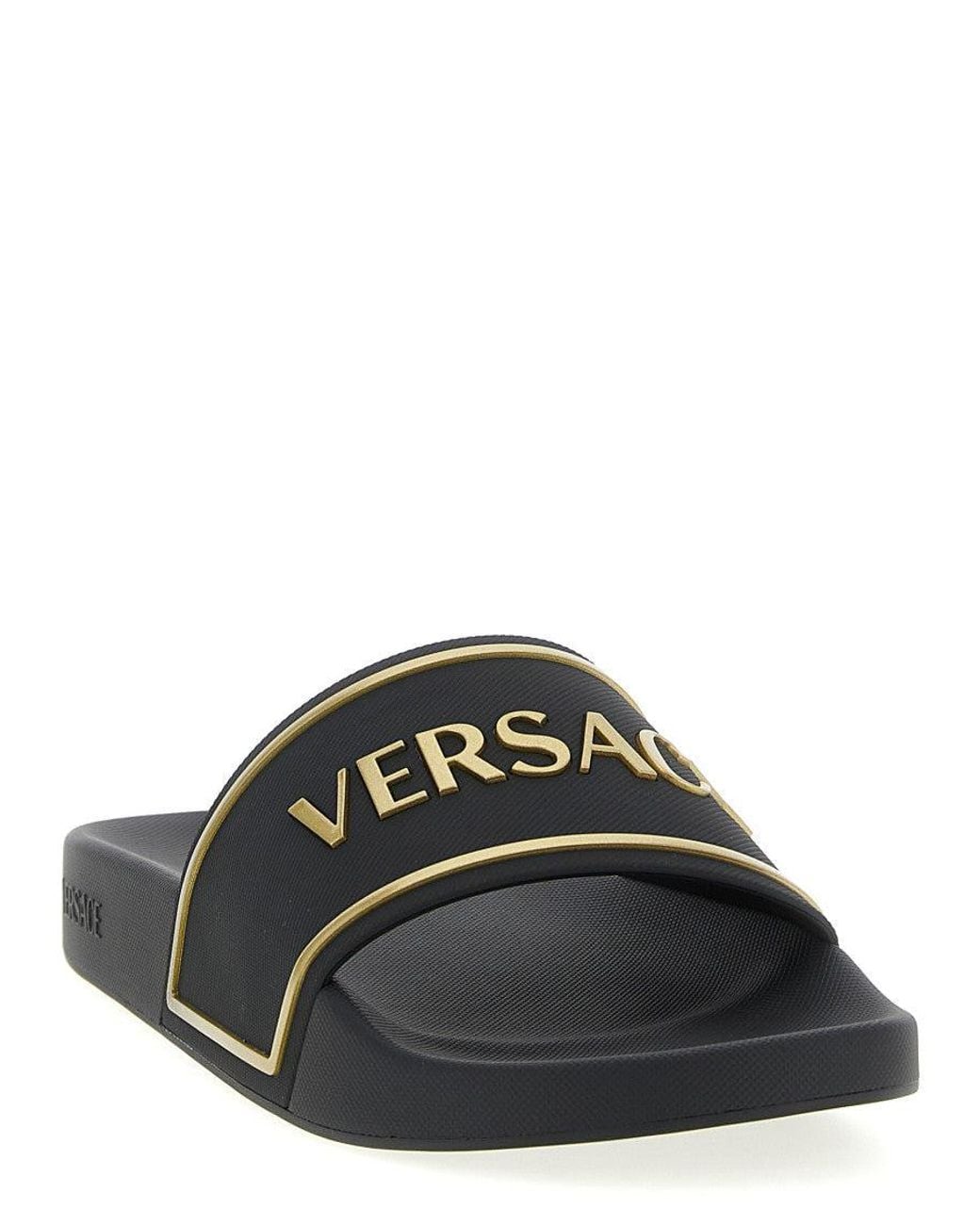 Versace Black Logo Embroidered Slides for men