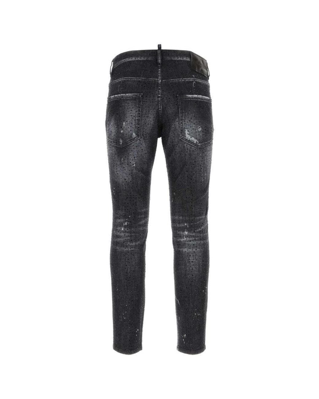 DSquared² Blue Embellished Stretch Denim Skater Jeans for men