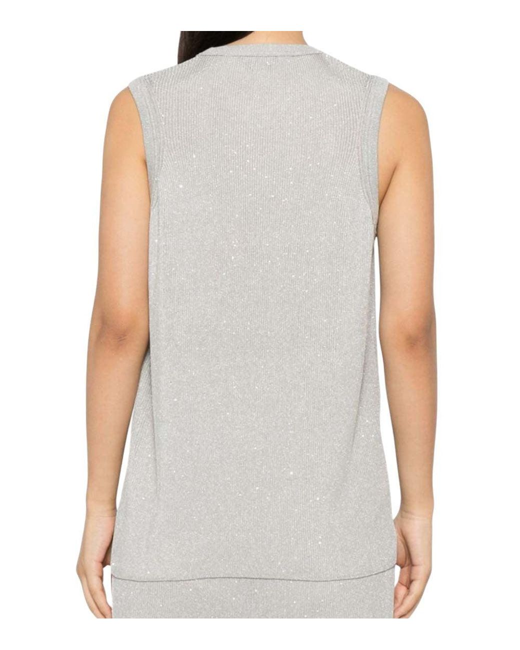 Tom Ford Gray Embellished Crew Neck Top