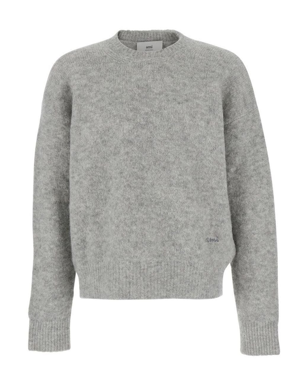 AMI Gray Crewneck Logo Sweater for men