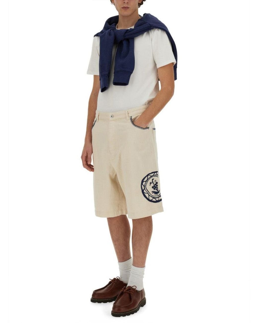 Drole de Monsieur Natural Light Embroidered Shorts for men