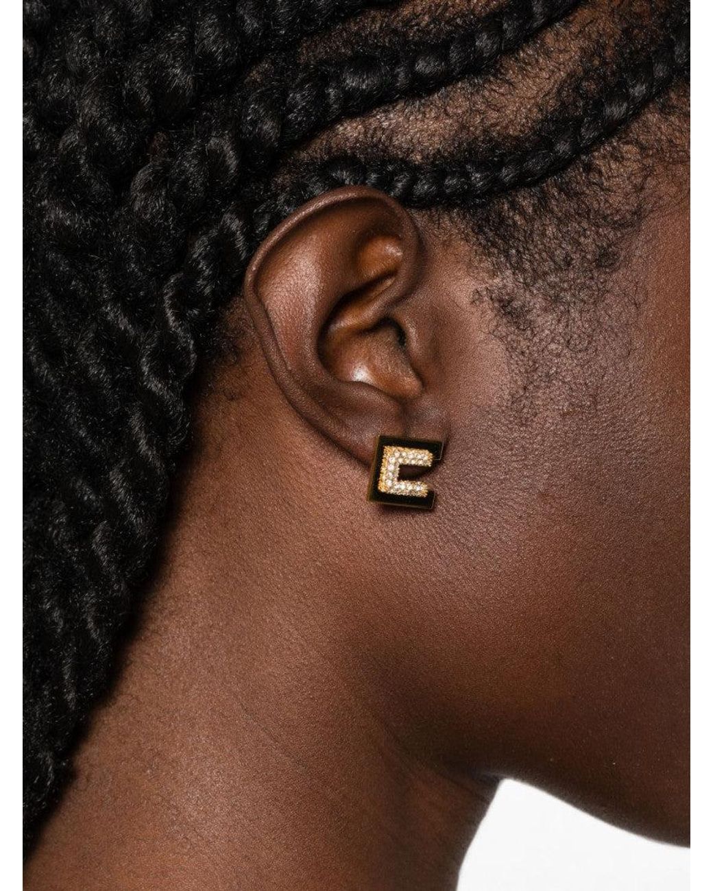 Elisabetta Franchi Natural Golden Logo Stud Earrings