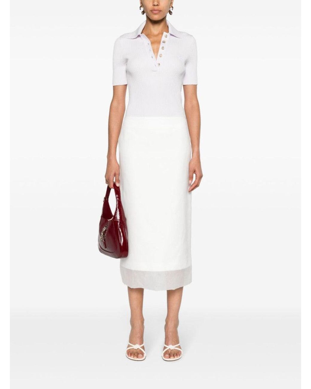 Sportmax White Silk Midi Skirt
