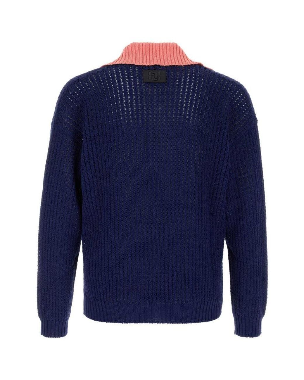 Fendi Blue V Neck Sweaters for men