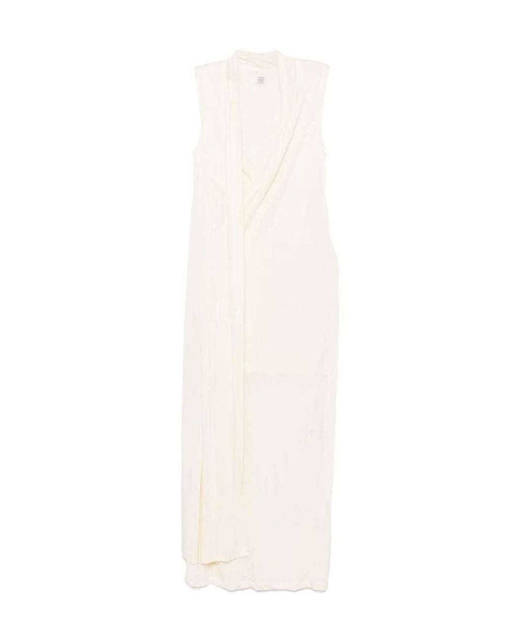 Totême White V-Neck Overlapped Scarf Dress