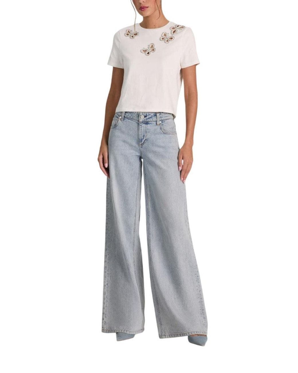 Alice & Olivia White Embellished Crew Neck T-Shirt