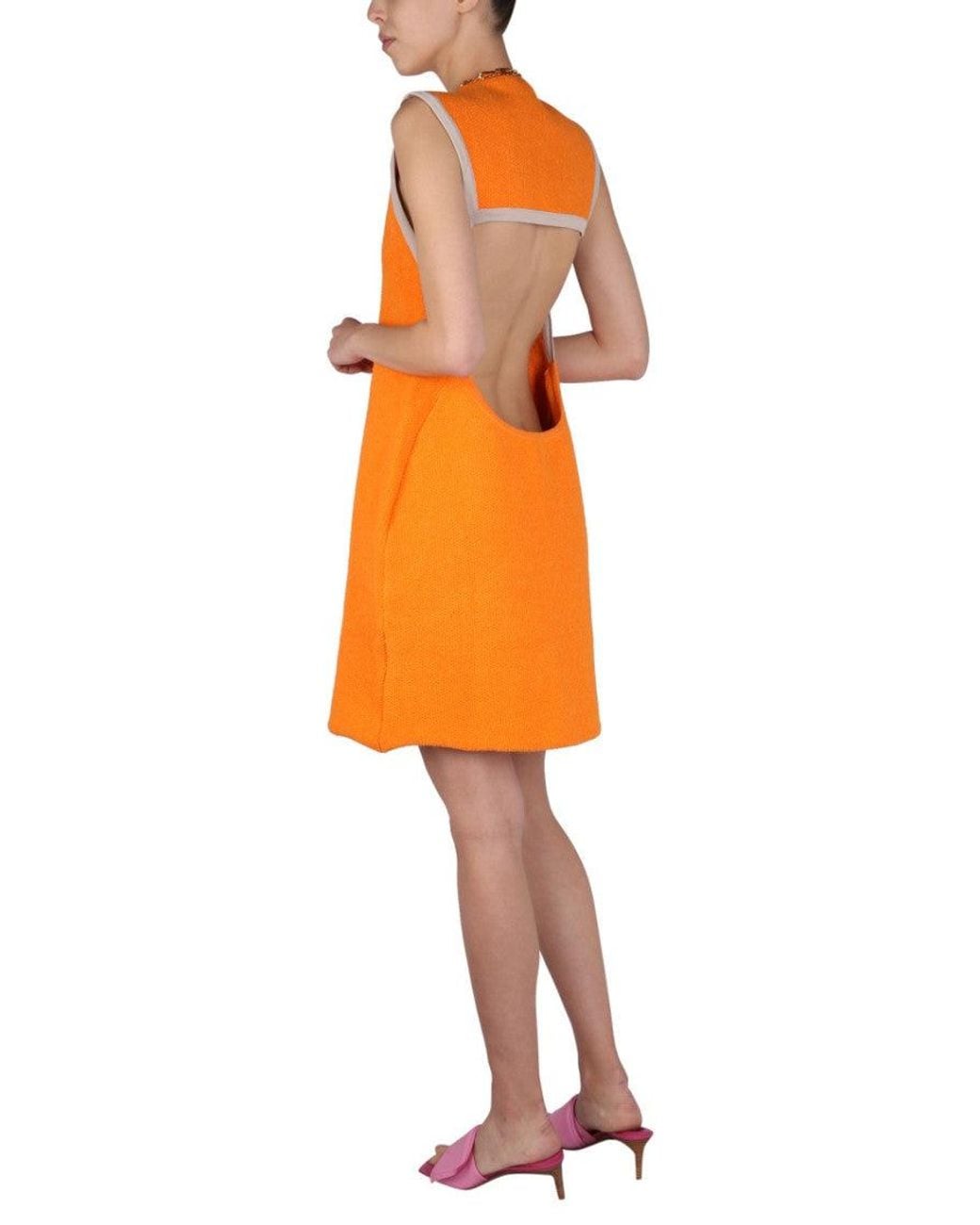 Jacquemus Orange Textured Crew Neck Mini Dress