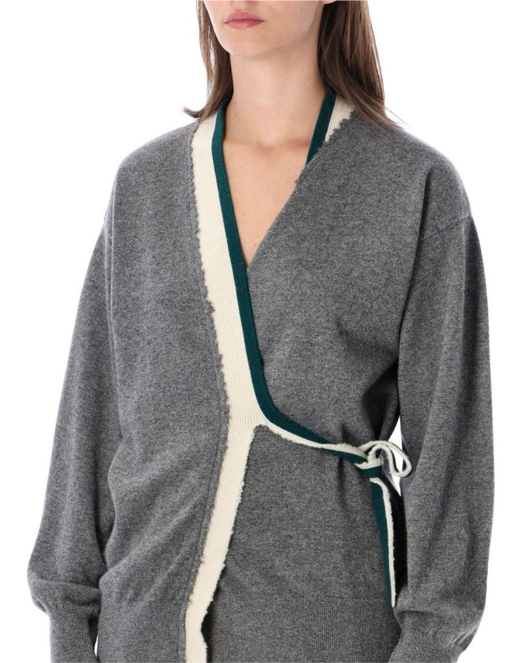 Dries Van Noten Gray Knitted V Neck Sweater