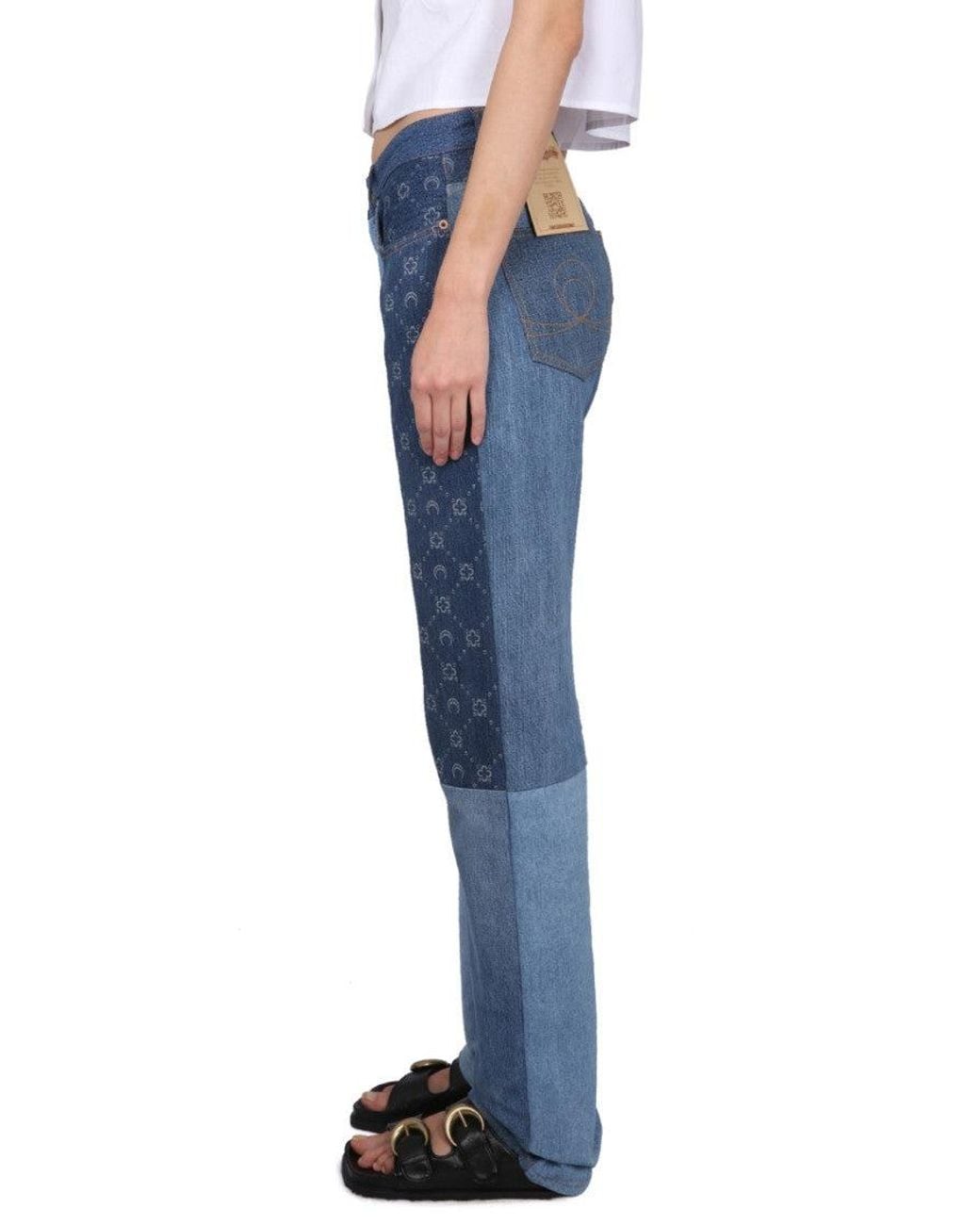 MARINE SERRE Blue Denim Straight Mid Rise Jeans
