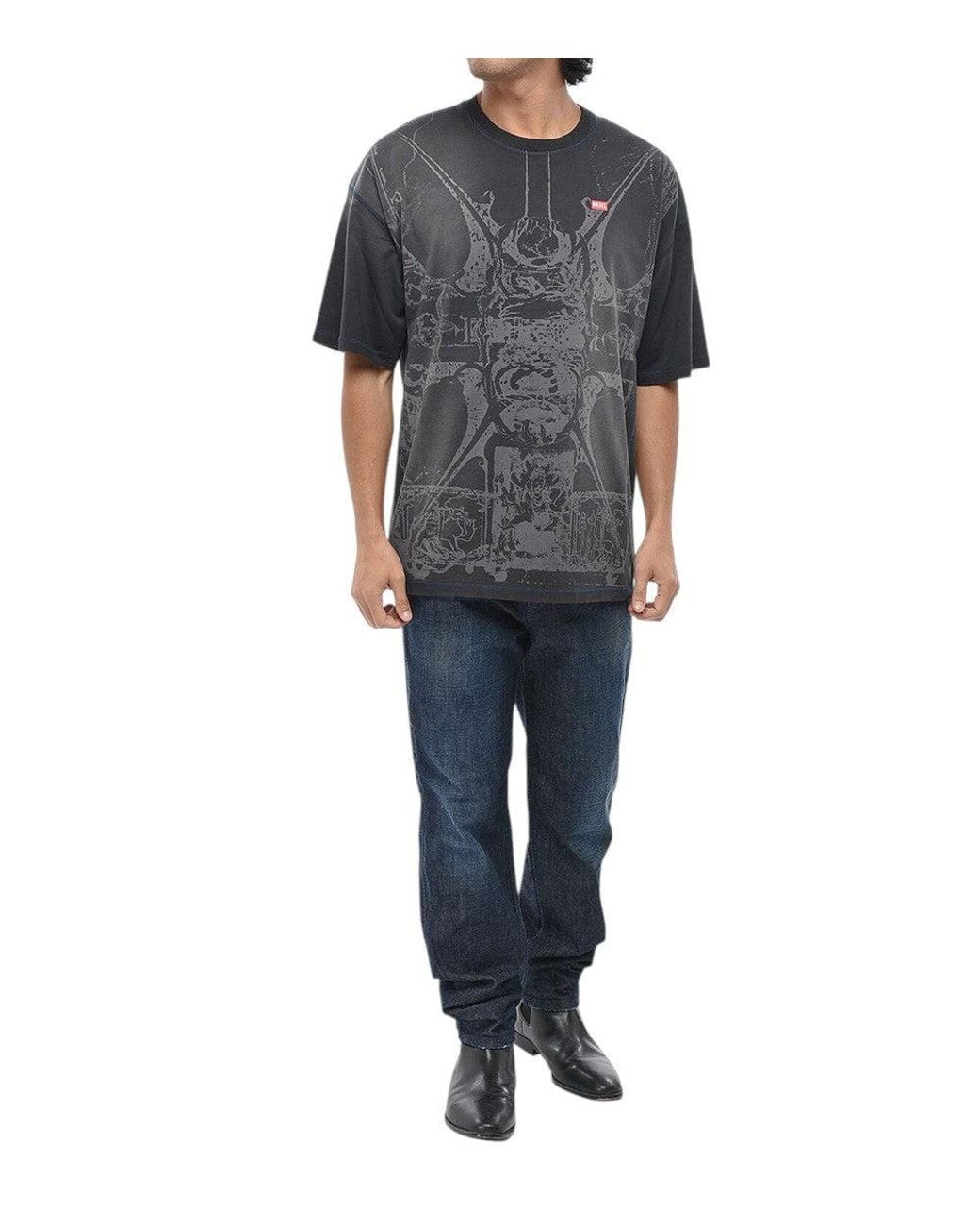 DIESEL Gray Relaxed Printed T-Shirt for men