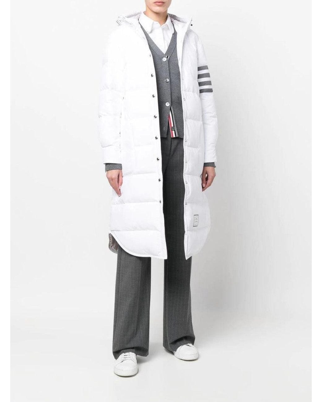 Thom Browne White 4-Bar Hooded Padded Coat