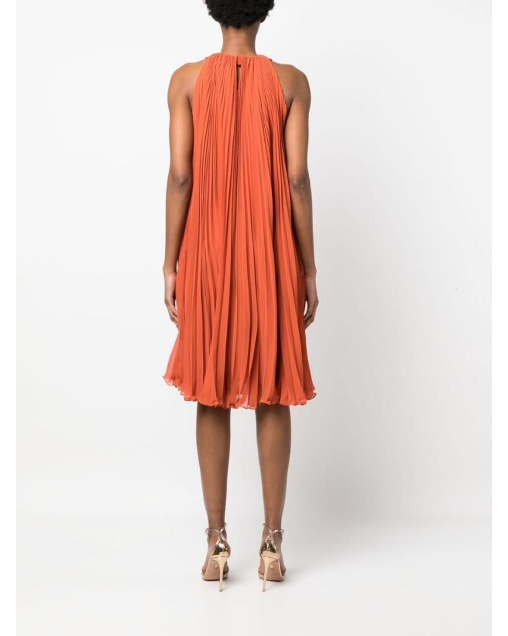 Max Mara Red Pleated Silk-Blend Midi Dress