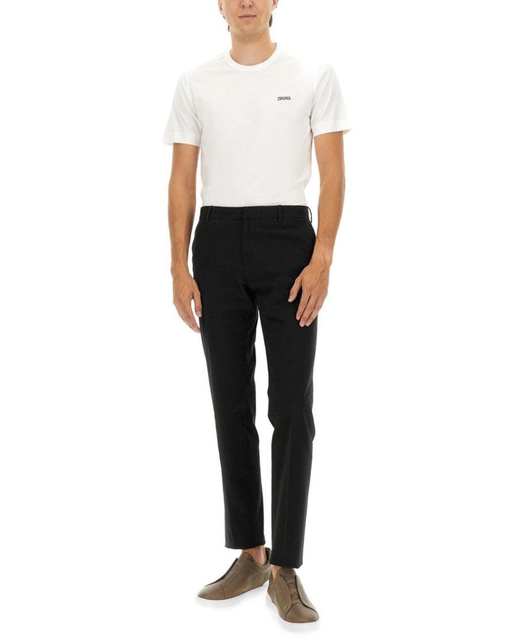 Zegna Black Flat Front Pants for men