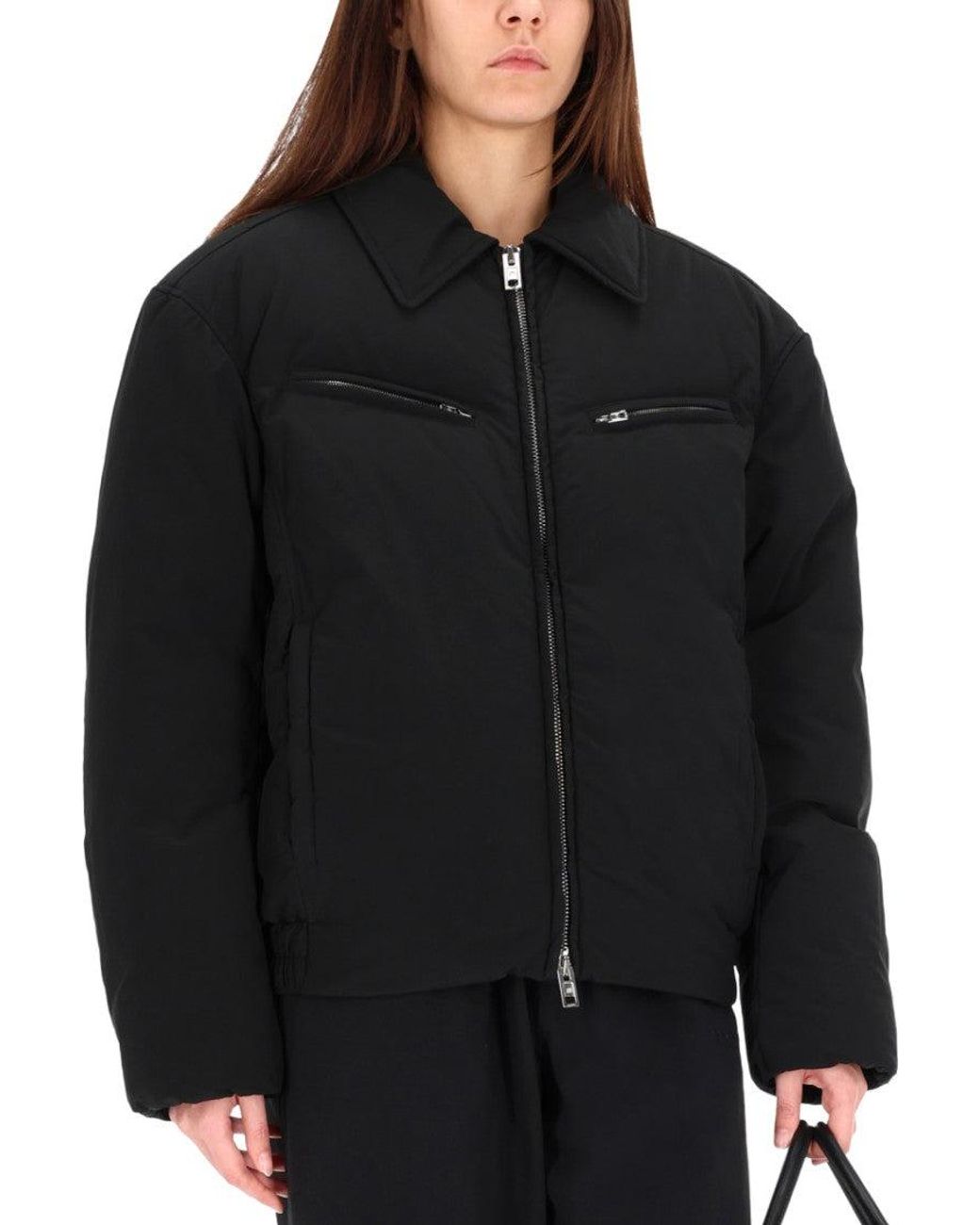 Alexander Wang Black Solid Shirt Collar Jacket