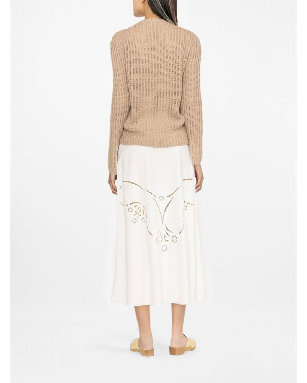 Chloé White Embroidered Midi Skirt