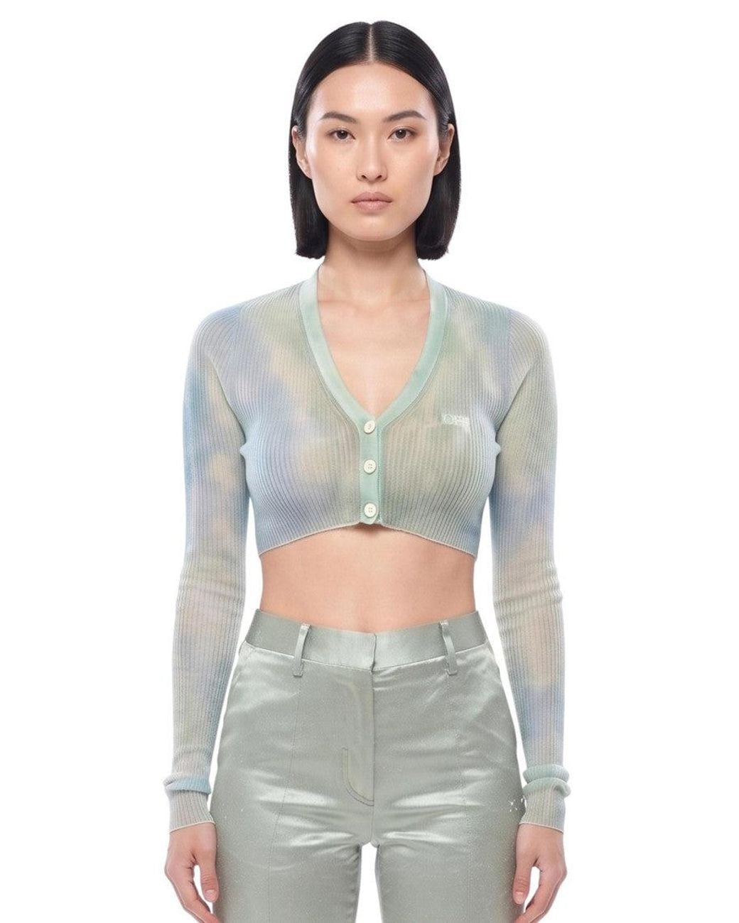Off-White c/o Virgil Abloh Gray V Neck Short Cardigan