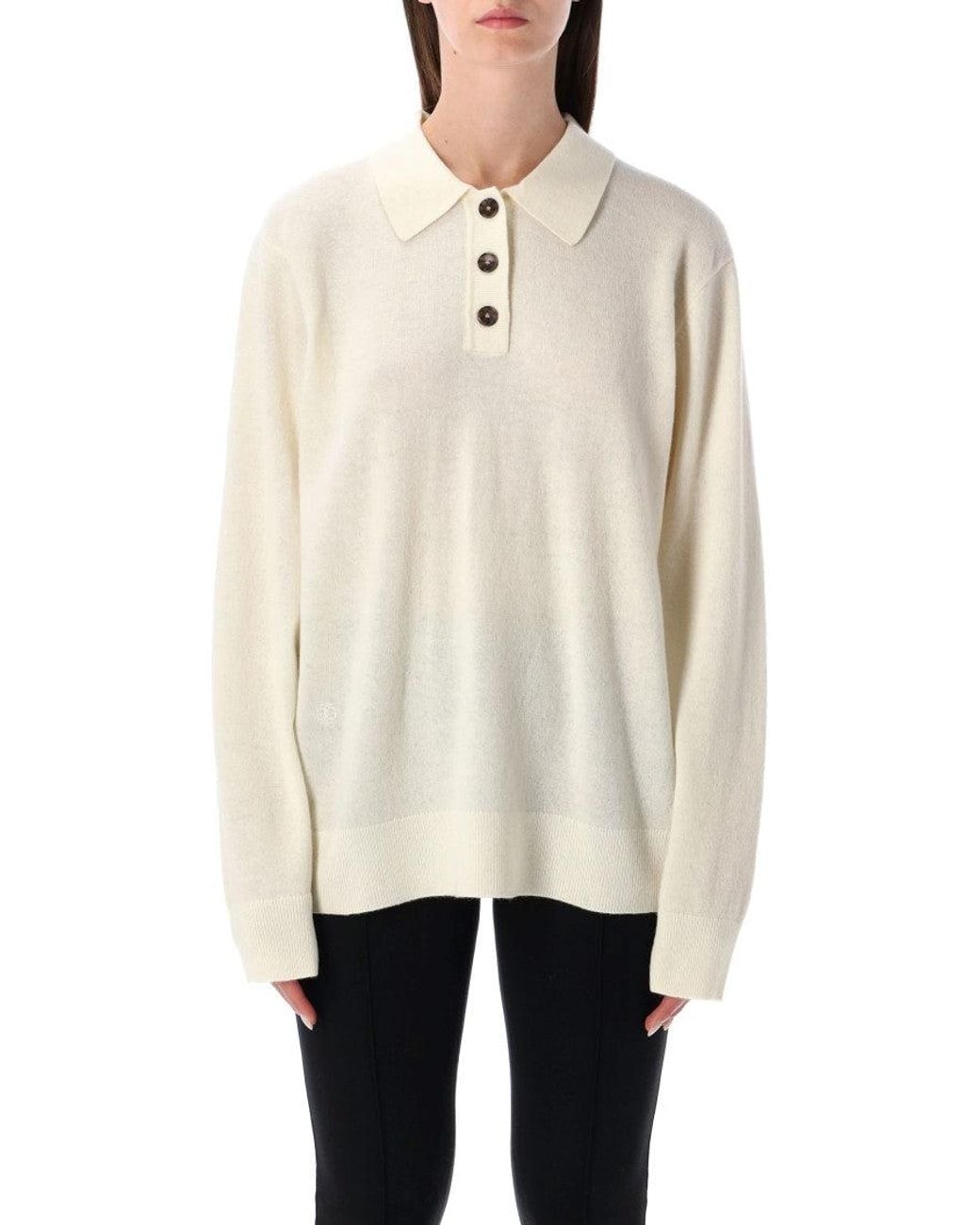 THE GARMENT White Solid Shirt Collar Sweater
