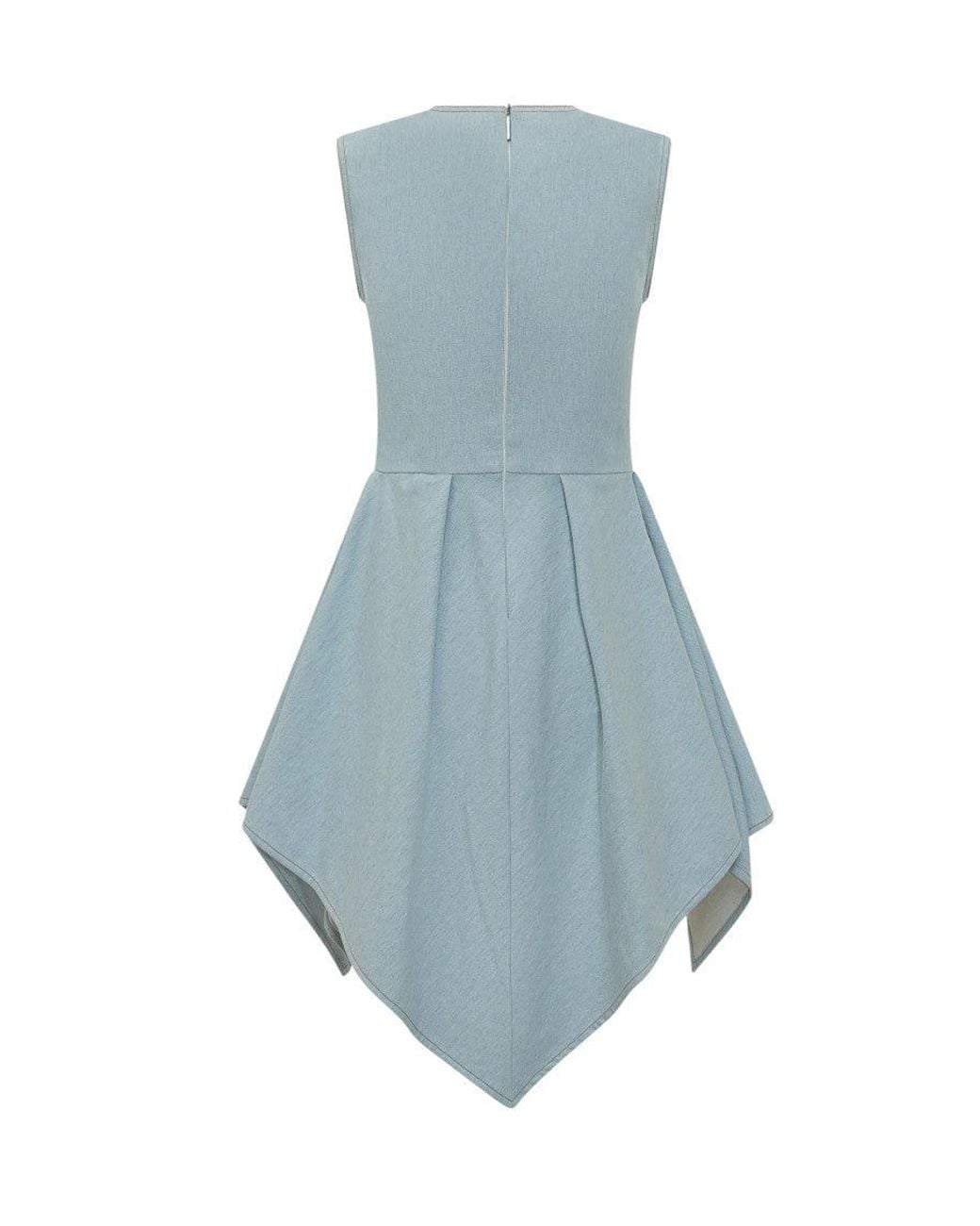 MSGM Blue Solid Round Neck Mini Dress