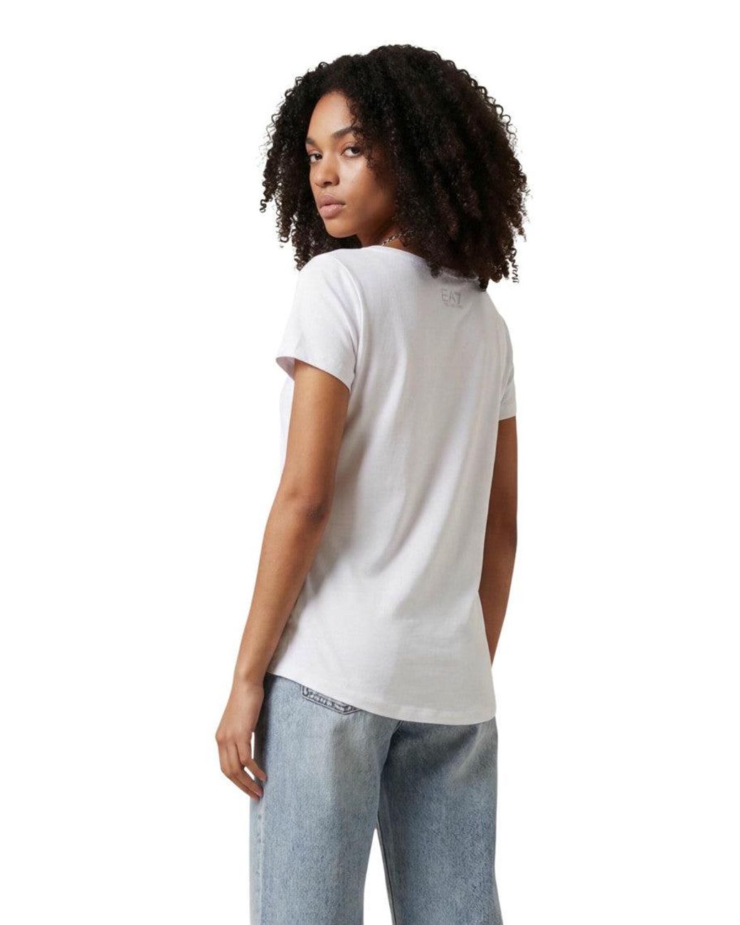 EA7 White Graphic Round Neck T-Shirt