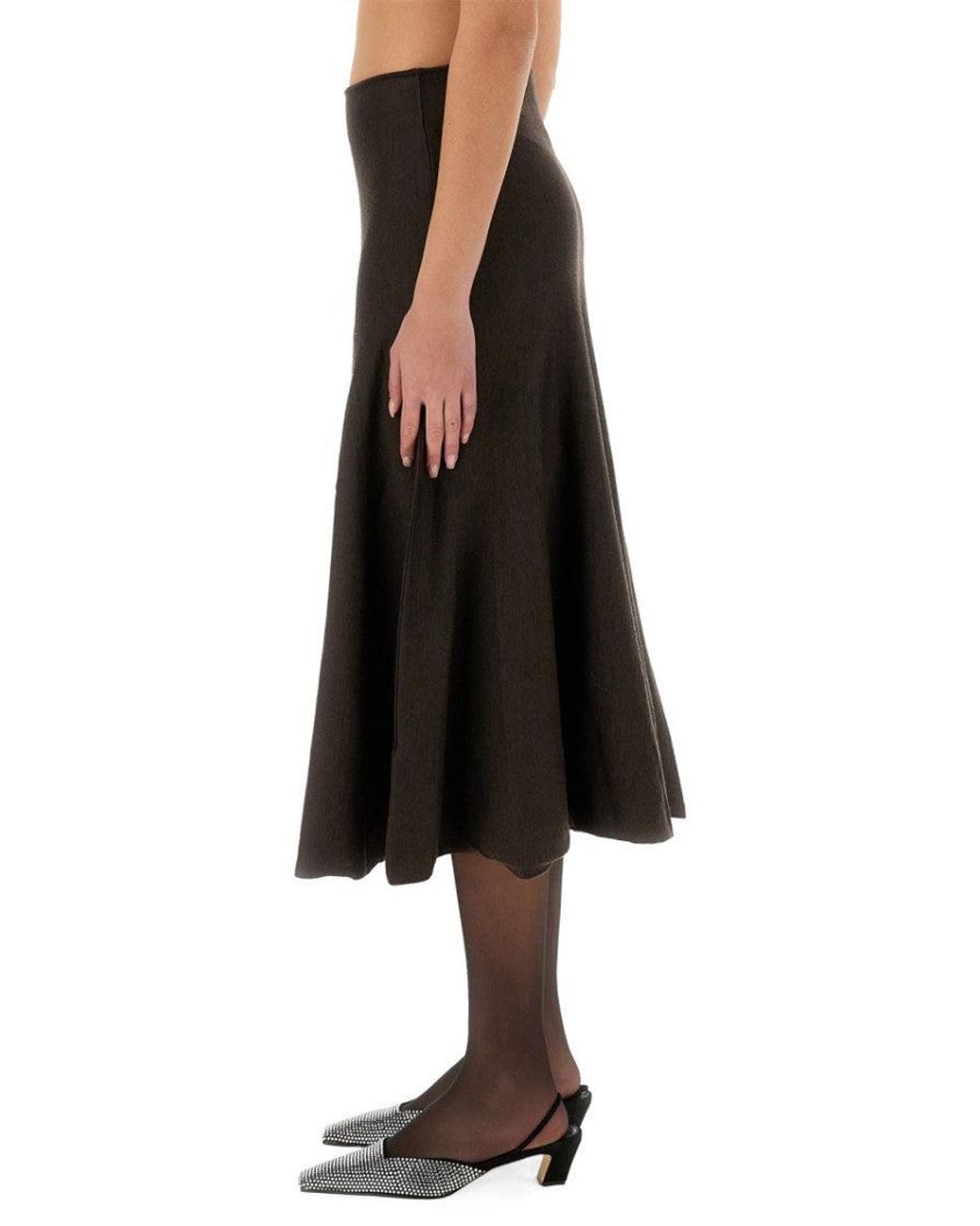 Khaite Black Solid Midi Skirt