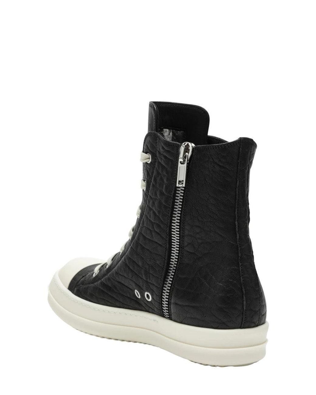 Rick Owens Black Textured High-Top Sneakers for men