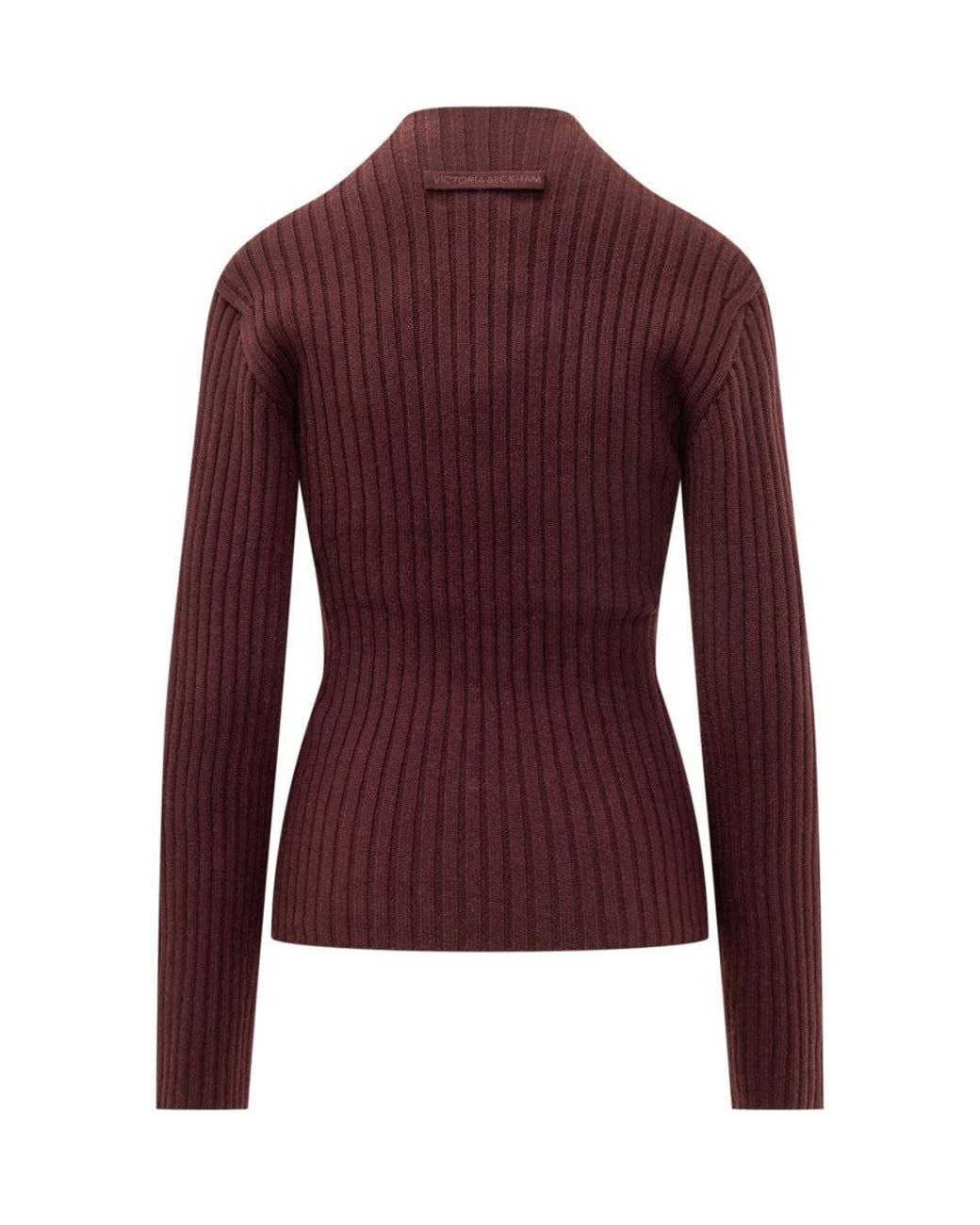 Victoria Beckham Purple Knitted Mock Collar Sweater