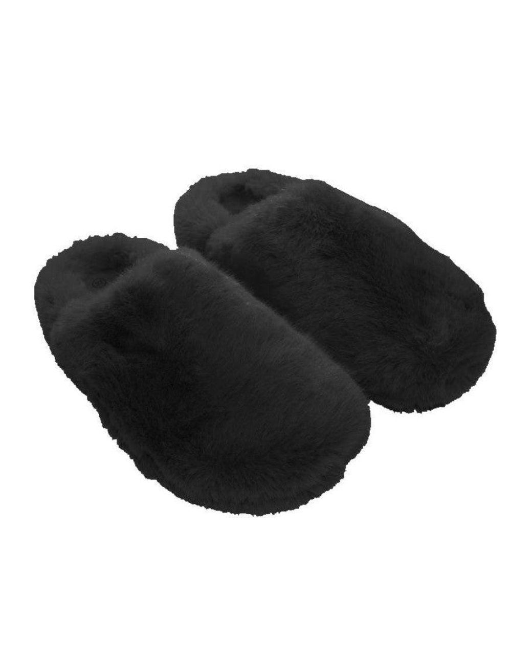 LA ROSE Black Furry Slides