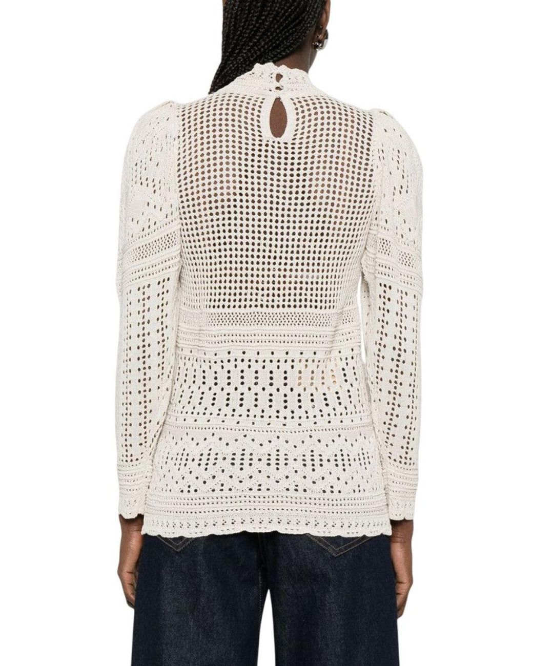 Isabel Marant White Crochet Mock Collar Top