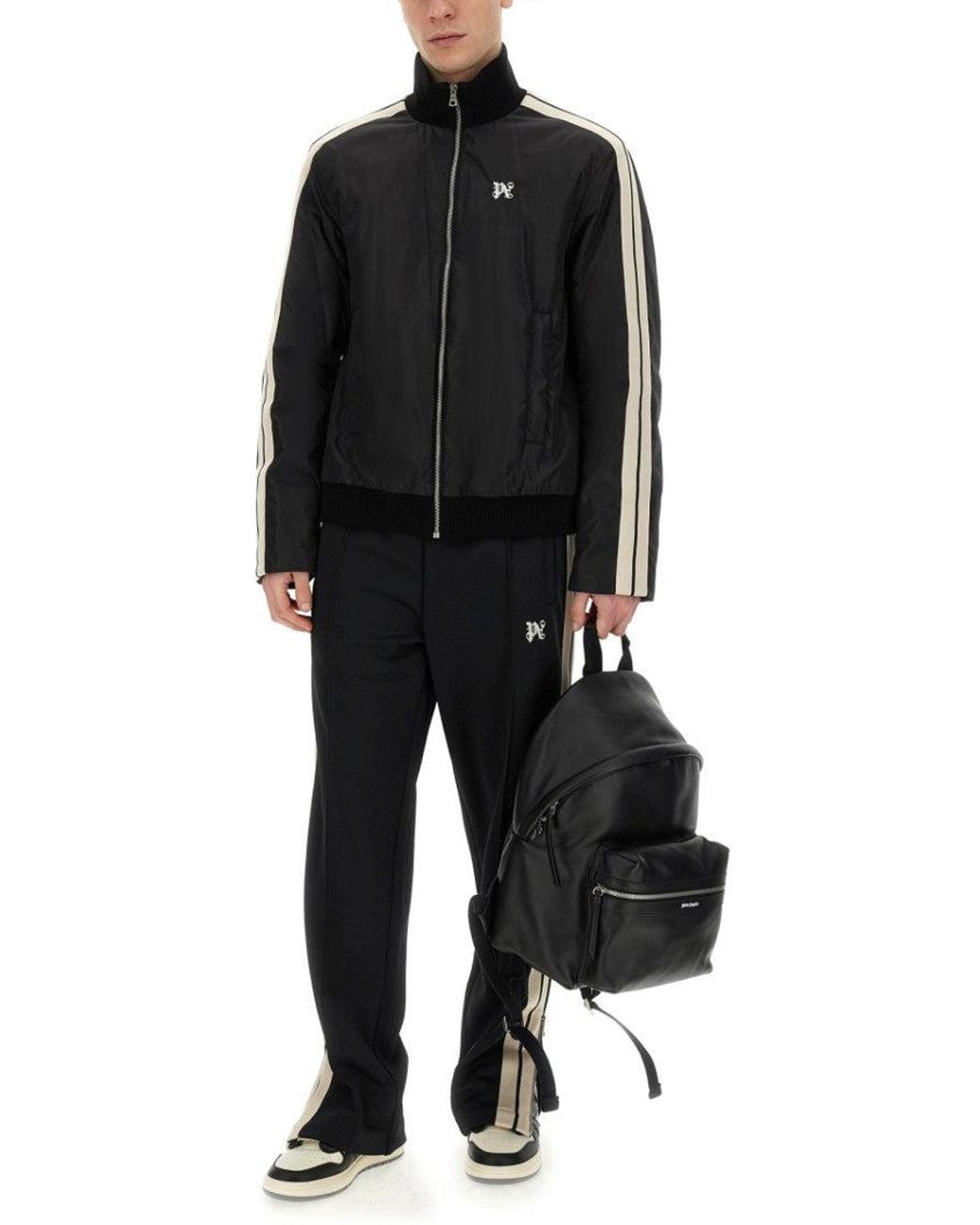 Palm Angels Black Stripes Mock Collar Sweatshirt for men