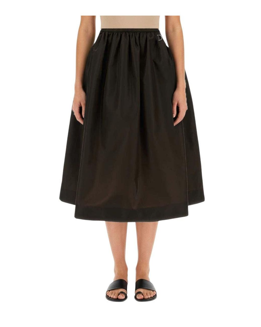 Miu Miu Black Solid Calf Length Skirt